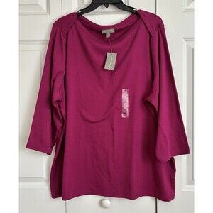 STYLE & CO. WOMENS TOPS BOAT NECK MAGENTA BLOSSOM 3/4 SLEEVE COTTON TUNIC PULLOV